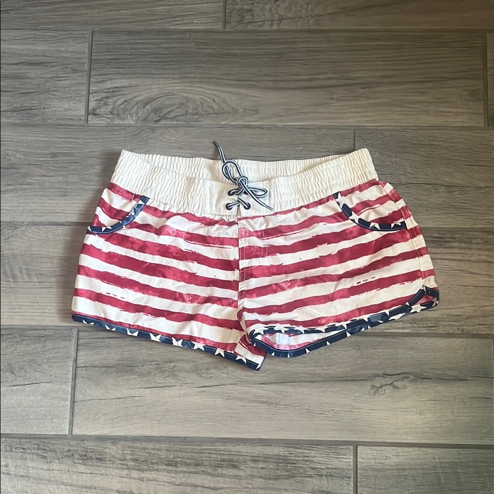 Raya Sun Athletic Shorts Red and White with Drawstring Waist